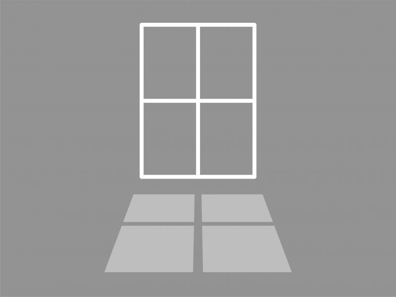 A greyscale icon of a window and a shadow cast from the window. 