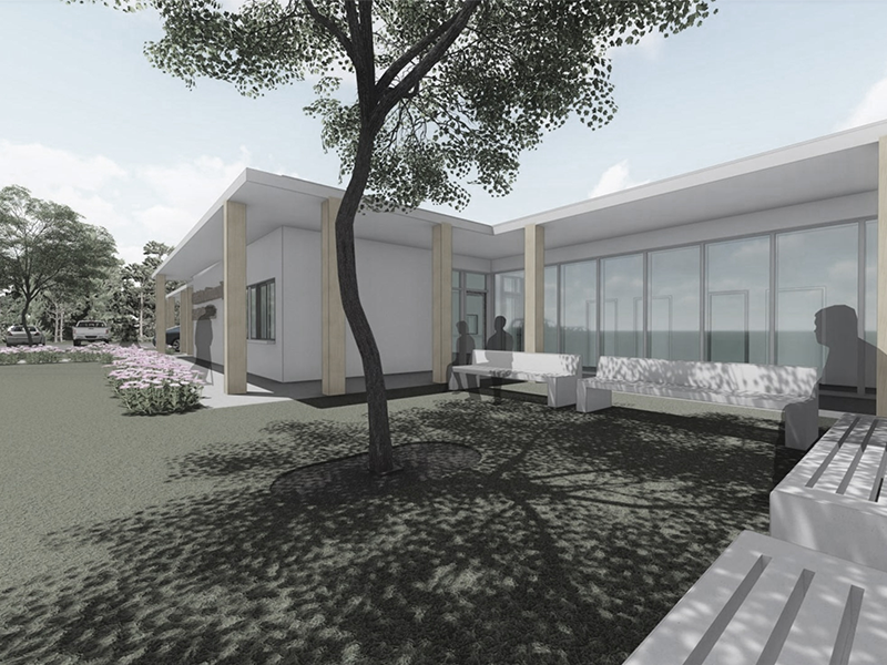 A digital rendering of the exterior of the Clarkston Community Health Center.