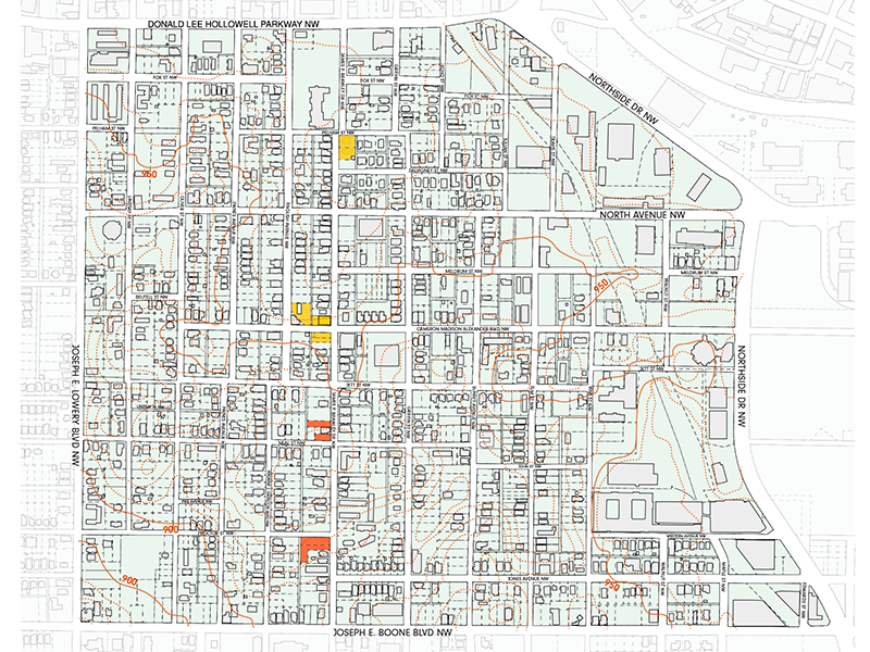 An urban map of English Avenue and surrounding blocks.
