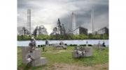 Photo collage of people in park against imagined New York skyline